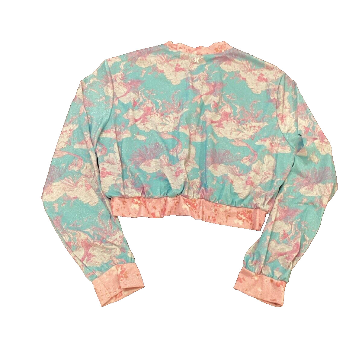 LoveShackFancy x Hurley Under the Sea Cropped Bomber With Turquoise/Pink M image 2