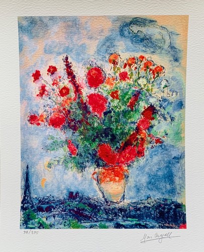 Marc Chagall BOUQUET OVER PARIS Limited Edition Facsimile Signed Giclee 29”x23" - Picture 1 of 7