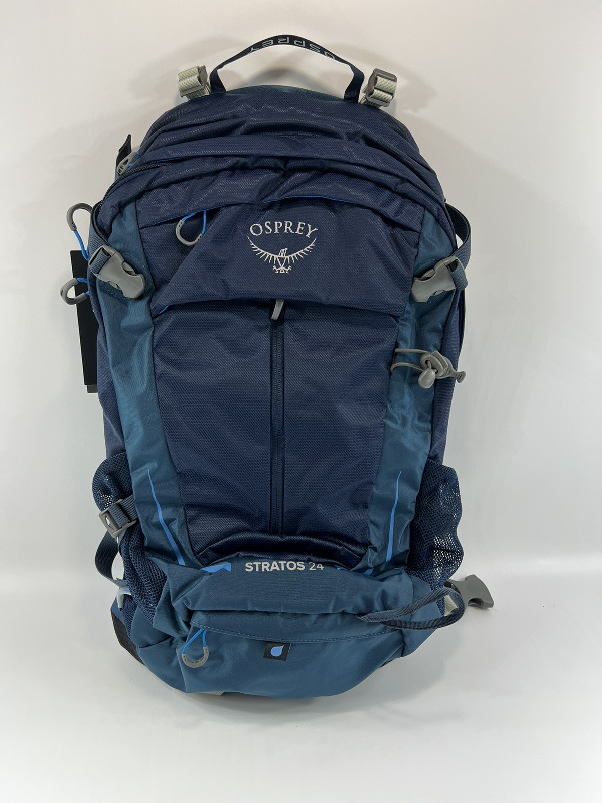 Osprey Stratos 24 Mens Hiking Backpack W Rain Cover 24l Bag Eclipse Blue New Ebay