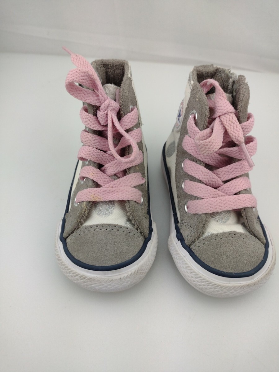 Converse Side Zip HI Top Sneakers Infant 3 Gray Pink polka
