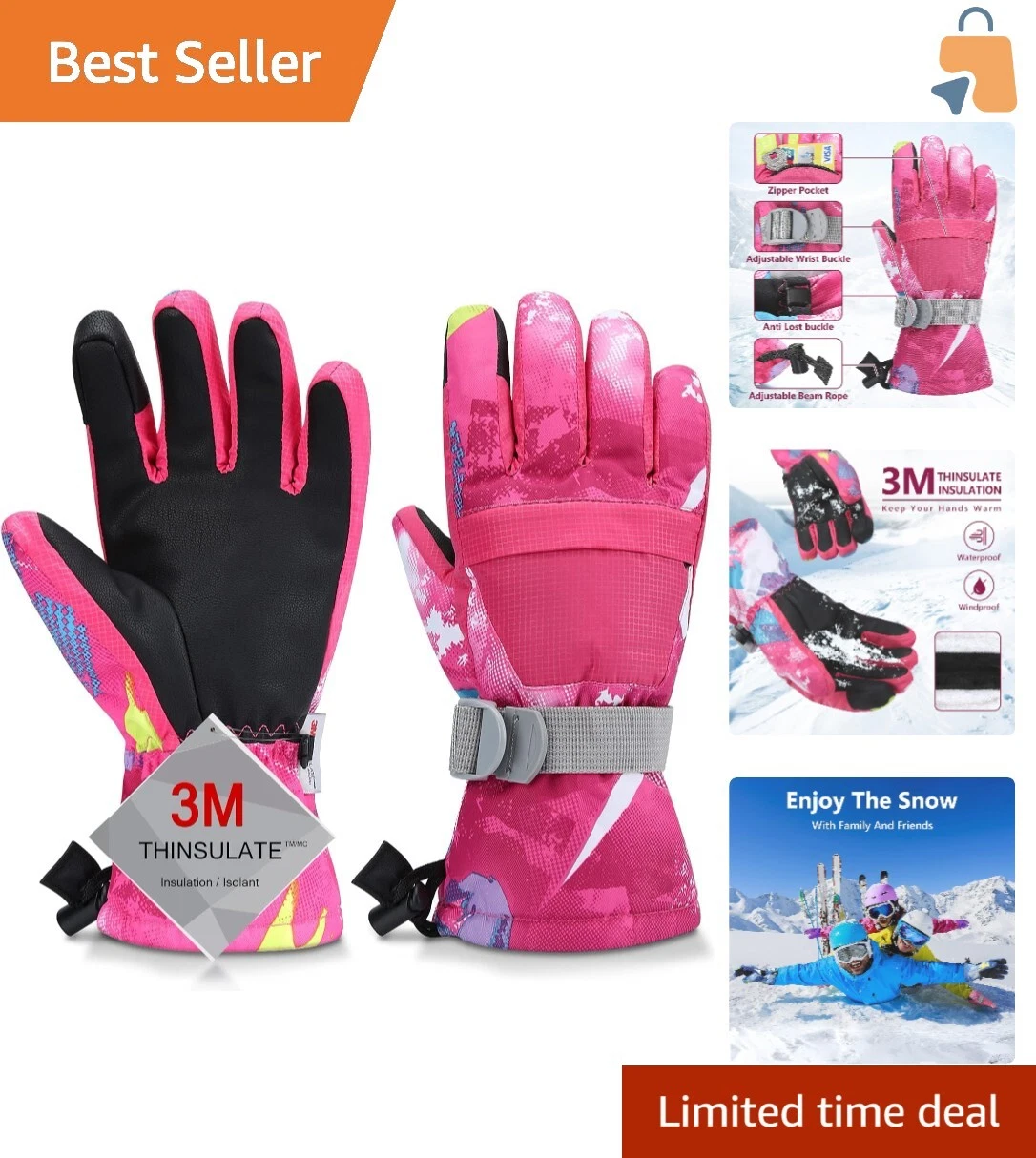 Thermal Waterproof Snow Gloves for Kids and Parents - Perfect for Cold Weather