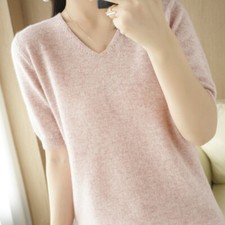 Women Slim Short Sleeve Sweater Faux Cashmere Pullover Bottoming Knitted Shirt