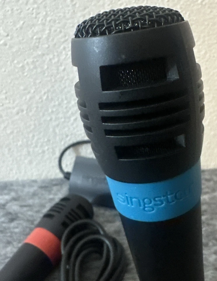 Conjunto de microfones Singstar vermelho e azul SCEH-0001 Sony PlayStation 2 com dongle - Imagem 3 de 4