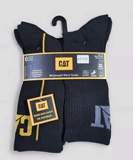 CATERPILLAR Mens Crew Socks Mid-Weight Boot Cushion 6 Pair Shoe Size 8-12 Black
