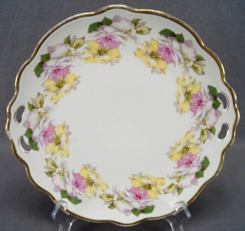 M & Z Austria Large Pink & Yellow Roses & Gold Cake Plate Circa 1884 - 1909 - Picture 1 of 12