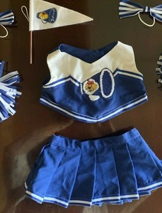 7 Piece Build A Bear Blue White Cheerleader Outfit W Pom Poms Bows Euc Ebay