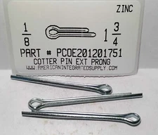1/8X1-3/4 COTTER PINS EXTENDED PRONG STEEL ZINC PLATED (40)