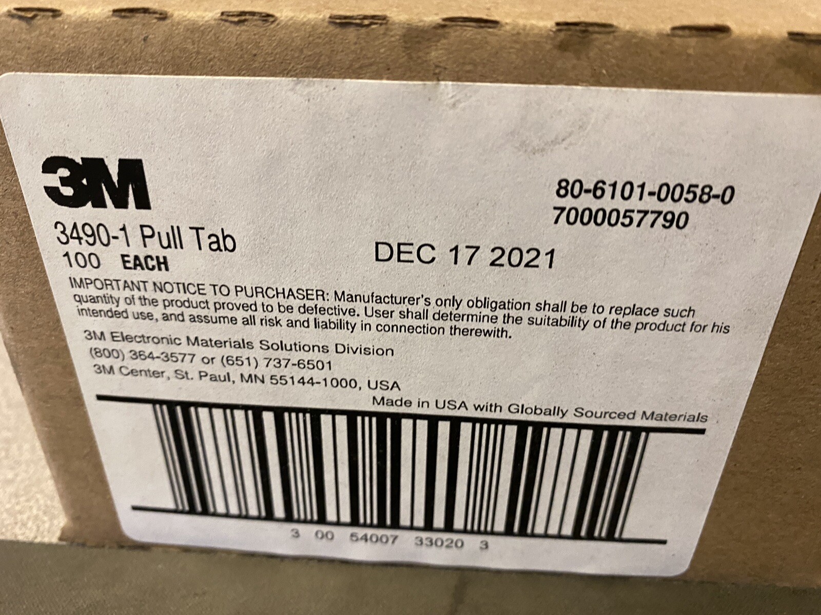 BRAND NEW 3M 3490-1 PULL TAB CONNECTORS ( 100 EACH PER LOT )