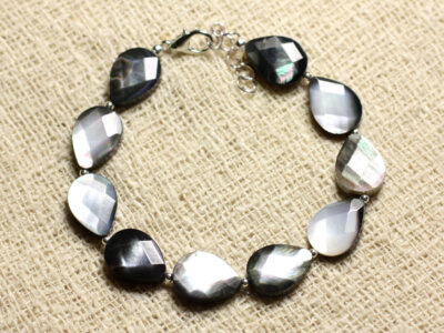 Bracelet Ancien En Argent Et Nacre Noire De Tahiti - Bijou Vintage, Occasion, Sans Marque