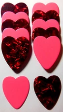 12 Red Pearl & Pink Heart Shaped Guitar Picks .71mm Celluloid Medium Blank pic