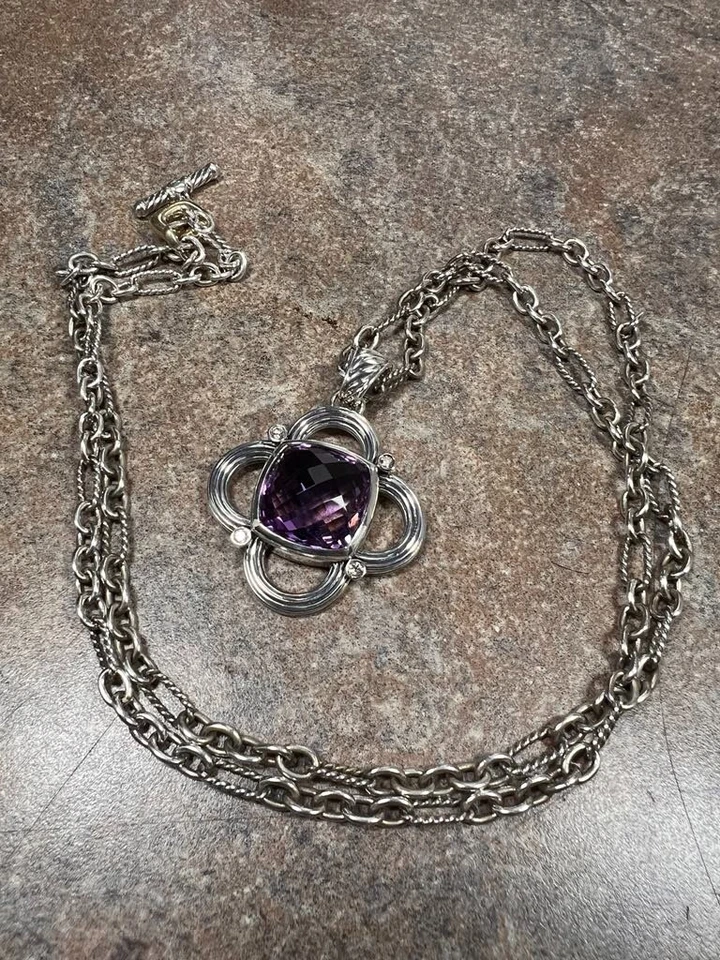 女士 David Yurman 纯银 /18K 32 英寸项链和紫水晶吊坠 — 第 2/4 张图片