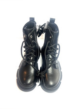 NEW Wonder Nation Girls Lug Sole Black Combat Boots Size 1 Youth Fast Shipping