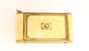 Vintage Golden Girey Cream Pearl Celluloid Blush & Powder Compact