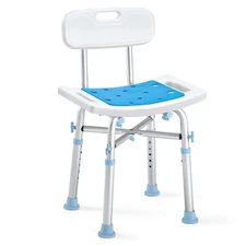 500lb Shower Stool with Back – Adjustable Height, Anti-Slip, Tool-Free Setup