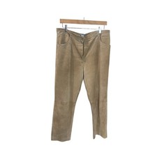 Vintage ITW Women's Size 14 Beige Suede Leather Straight Leg Pants Preppy