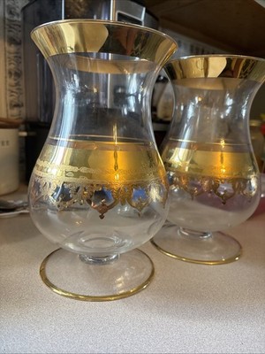Royal Limited Crystal Hurricane Gold Trim Leaf Holiday Candle Holder Vase 