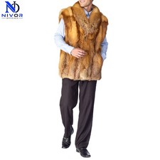 Men's Genuine Red Gray Fox Fur Vest Handmade Luxury Real Fur Winter Gilet