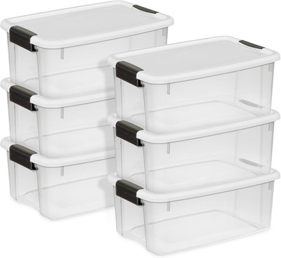 6-Pack Ultra Latching Box, Storage Bins with Lids, Clear Plastic, 18 Quart - Hea
