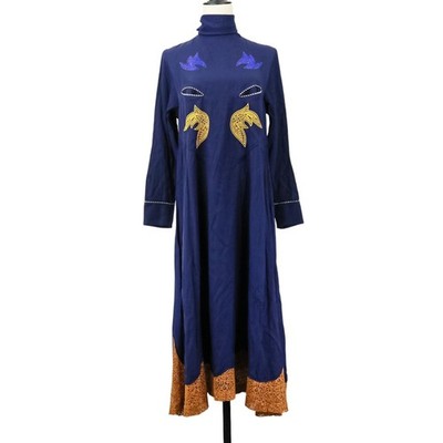 TOGA PULLA Rayon embroidery racd dress, size 36, navy Women USED