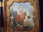Ambrotype 19th Century Photograph 3 Children w Red Wagon in Thermoplastic Case