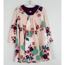 TEA COLLECTION Floral Dress Girls 10 Peach Multicolor Flowers Long Sleeve V-Neck