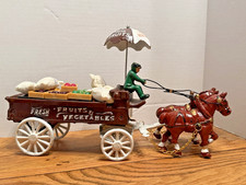 Vtg Pueblo Cast Iron Fresh Fruits Vegetables Horse Drawn Cart Wagon Accessorie