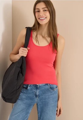 CECIL 322820 LINDA Top ärmellos Tanktop Basic Bio-Baumwolle uni eng Damen corale