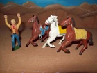 Four original vintage Marx/Heimo from Germany 60mm hard plastic figures, OP