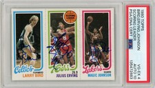 1980 topps bird/erving/johnson autographed scoring leader PSA 4/10 Auto Centered
