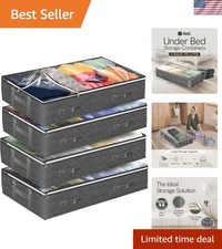 90L Under Bed Storage Containers 4 Pack Closet Organizer with Clear Window ...