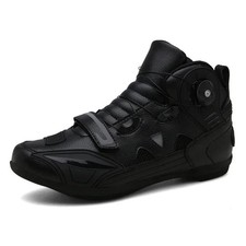 Leather Motorcycle Boots Mens Racing Mesh Biker Anti-slip Motocross Biking Shoes