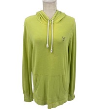 American Eagle Women Lime Green Waffle Knit Thermal Hoodie Athletic Fit Medium