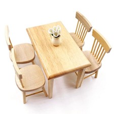 1/12 Miniature Dollhouse Furniture Wooden Dining Table Chair Simulation Toy
