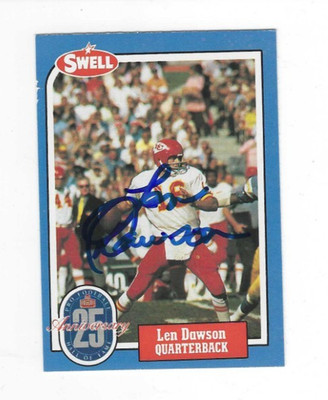 Signed LEN DAWSON Kansas City Chiefs 1988 Swell HOF Football Card #137 w/COA