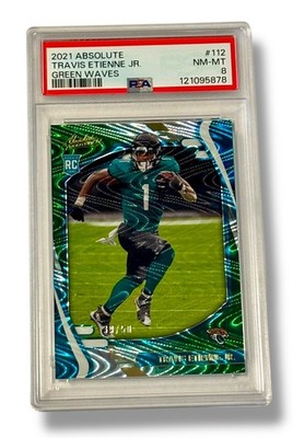 2021 Absolute Travis Etienne Color Match Green Waves Rookie RC /50 PSA 8 Pop 1!