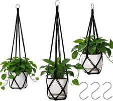 3 Pack Black Macrame Plant Hanger Indoor Hanging Planter Basket with 3 Hooks