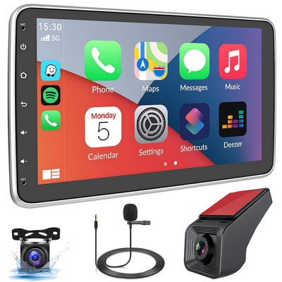 1DIN 10.1'' Android 13 Autoradio Apple Carplay GPS Wifi RDS+1080P DVR+AHD Kamera