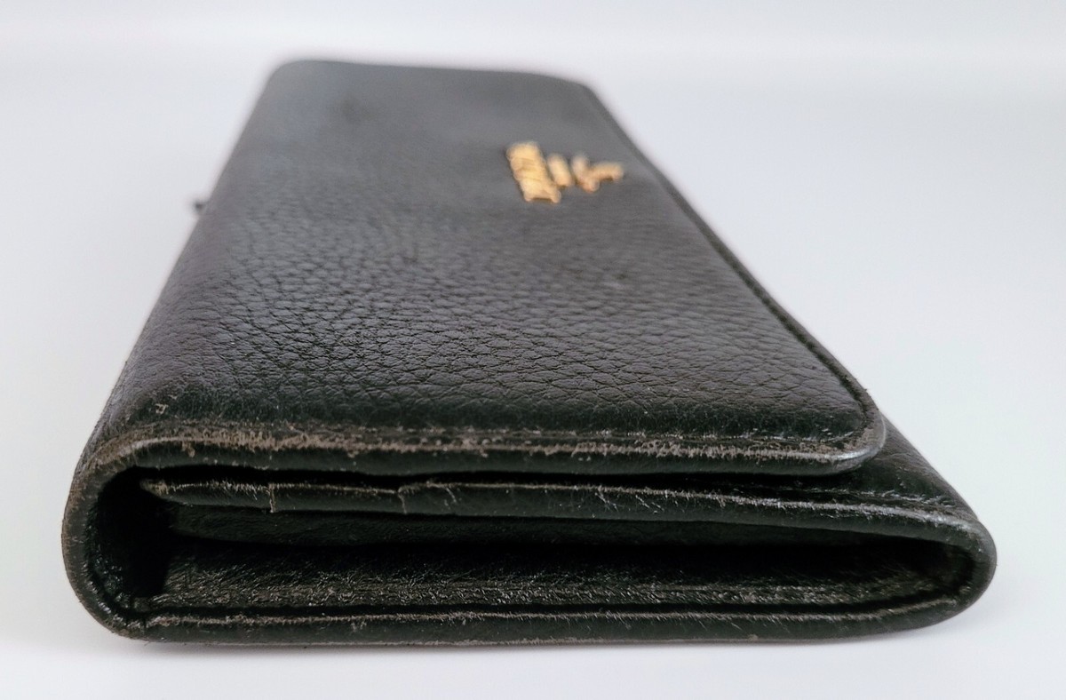 AUTH PRADA FLAP SAFFIANO LEATHER LONG WALLET PREOWNED BLACK