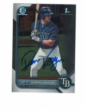 DOMINIC KEEGAN RC SIGNED IP 2022 1ST BOWMAN DRAFT CHROME BDC-9 ROOKIE AUTO