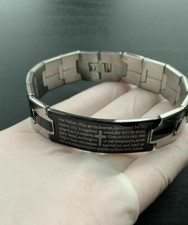 Men's Vintage Stainless Steel Black Cross English Bible Lords Prayer Bracelet
