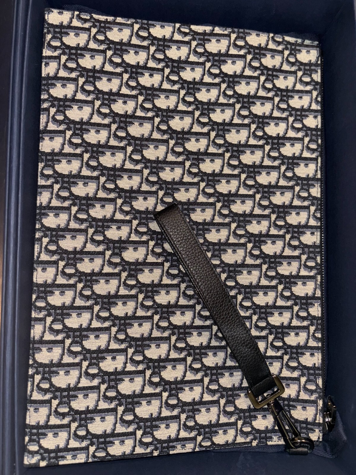 Dior Oblique Jacquard A4 Pouch in Beige and Black