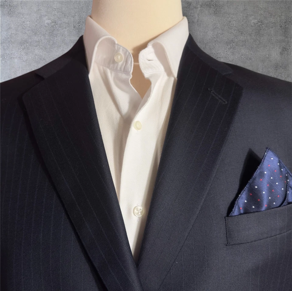 ALFANI Traje de Hombre 2 Piezas 44L Blazer 38x32 Pantalones Azul Marino Rayas Lana Virgen Foto 4 de 4