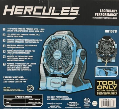 HERCULES 20V/120V Cordless Dual Power Jobsite Fan Shop (Tool Only