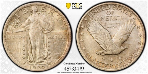 1920 STANDING LIBERTY QUARTER PCGS VERY CHOICE "SLIDER" ABOUT UNC 58  EXCELLENT