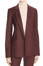 535 NWT THEORY "SEDEIA LS" OPEN FRONT BLAZER WOOL BLEND SZ 2 GARNET DARK RED