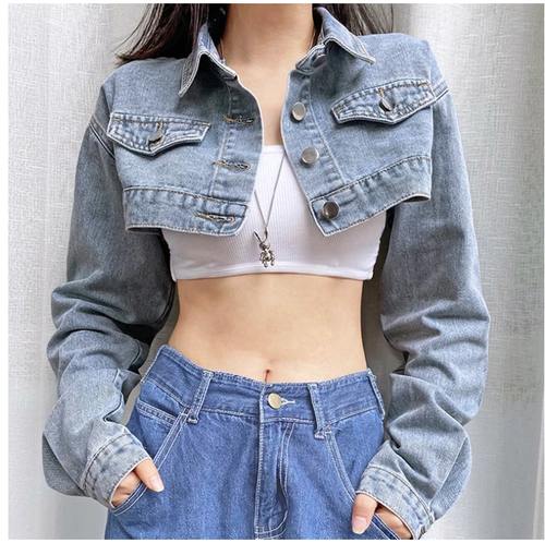 GIACCA DENIM CORTA CROP GIUBBINO JEANS BLU OVERSIZE VINTAGE 80 90 BOLERO |  eBay
