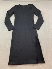 SEXY THICK RIBBED KNIT FITTED LUXURY BODYCON DRESS WOMEN M BLACK STRETCH LEGSLIT