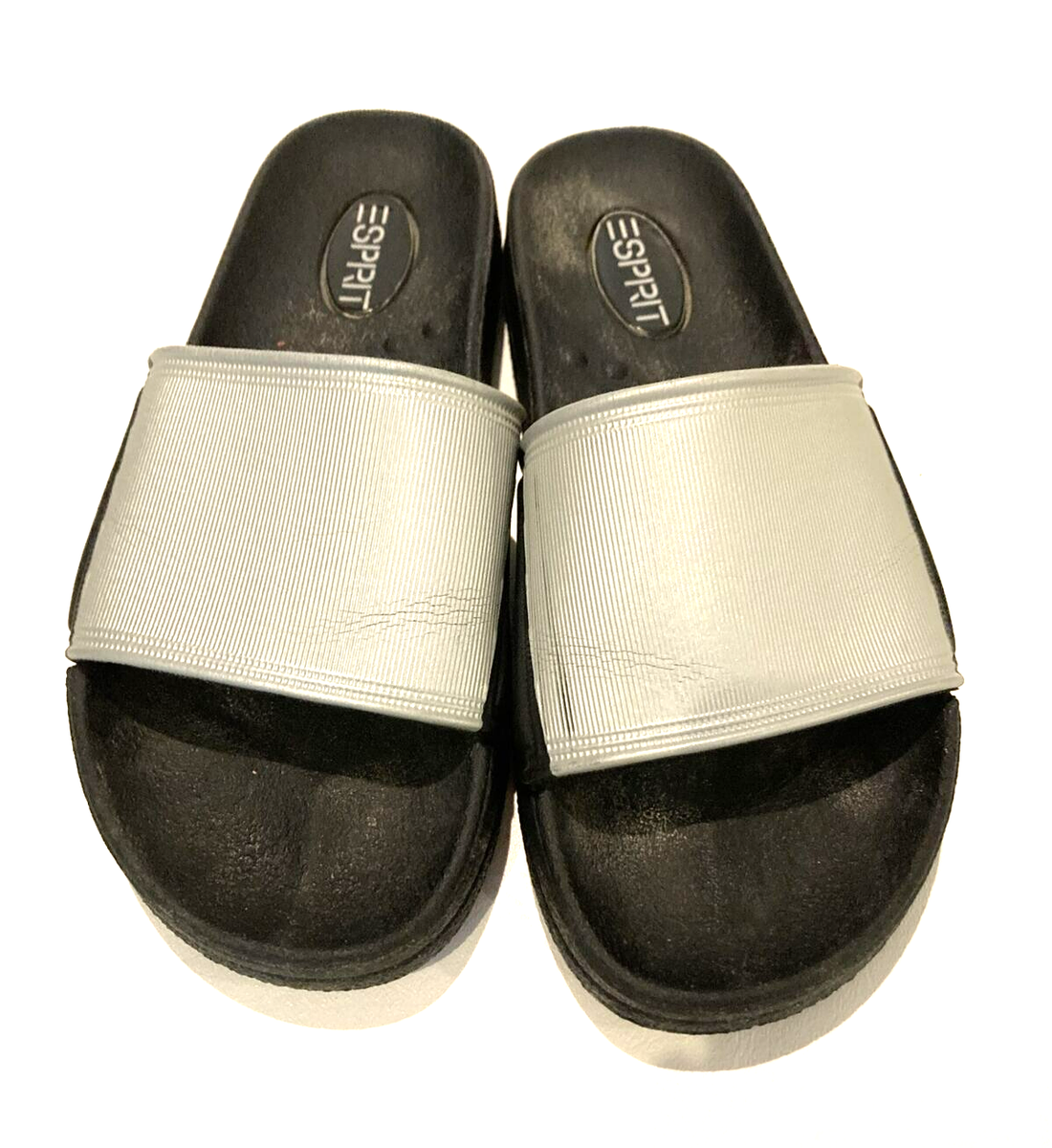 Vintage Esprit Slides Womens Size Black Gray Slip On Sandals