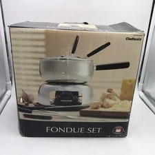 Chefmate Fondue Set Stainless Steel Cheese Chocolate Alcohol Burner New Open Box
