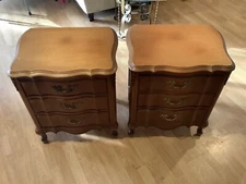 French Carved Cherry Large Nightstand Side End Bedside Tables Set 3 Drawers